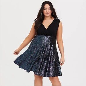 TORRID Special Occasion Black Sequin Skater Dress women’s size 28